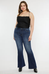 Kancan Full Size Mid Rise Slim Flare Jeans - Stretchy Dark Stone Wash Denim